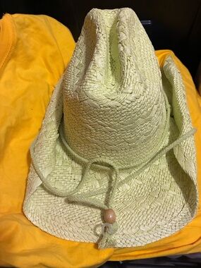 Straw Cowboy Hat with Chin Cord - Light Green